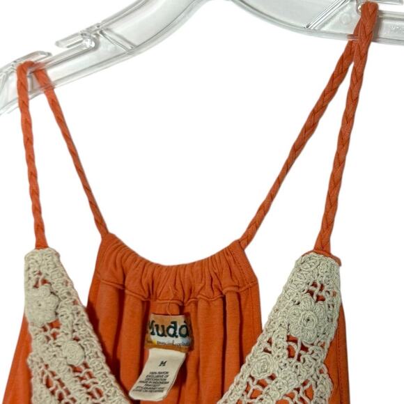 Y2K Mudd Crochet Orange Cream Sleeveless Racerback V-Neck Summer Dress Sz Medium - Picture 5 of 10